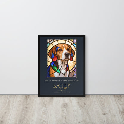 Stained Glass Dog Portrait – lifestyle photo – Framed Print