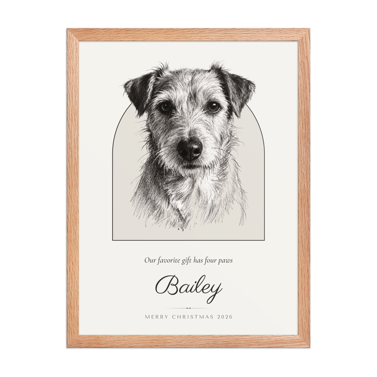 Pencil Sketch Pet Christmas Gift – front view – Framed Print