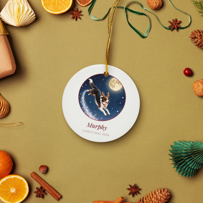 christmas pet portrait – lifestyle photo – Reindeer for a Night Ornament