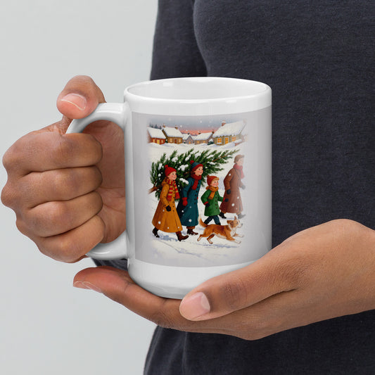 christmas family portrait – product photo, handle on left – Vintage 1950s Christmas Card Family Mug