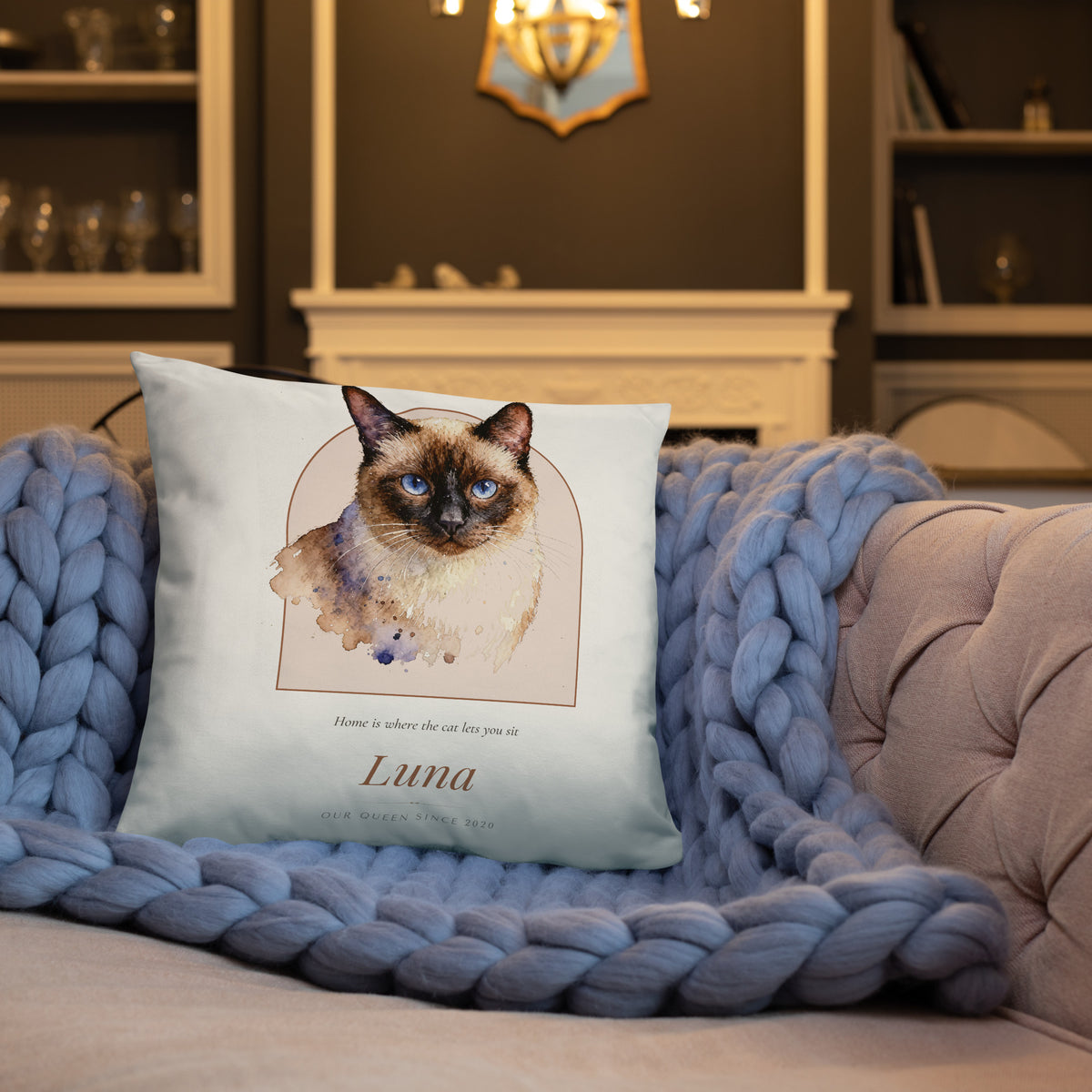 Watercolor Cat Portrait – lifestyle photo, front lifestyle 3 – Throw Pillow