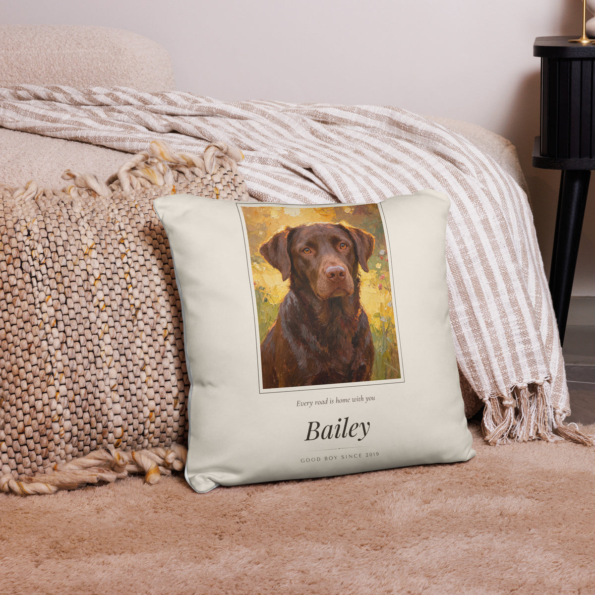 Oil Painting Dog Portrait – lifestyle photo – Throw Pillow