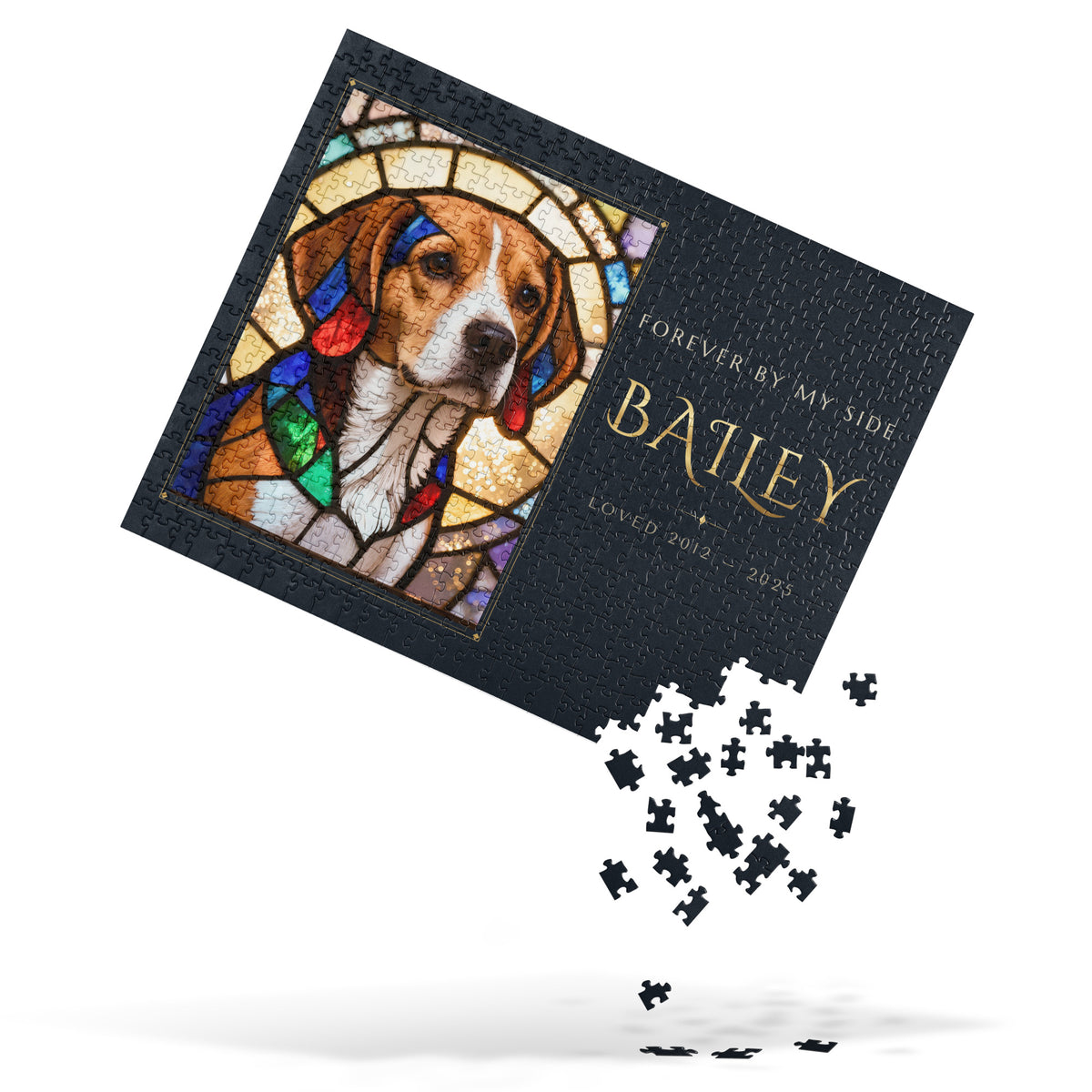 Stained Glass Pet Memorial Portrait – lifestyle photo – Jigsaw Puzzle