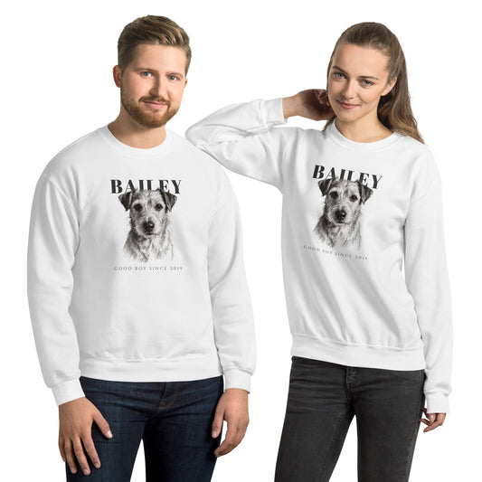 Pencil Sketch Dog Portrait – lifestyle photo – Crewneck Sweatshirt