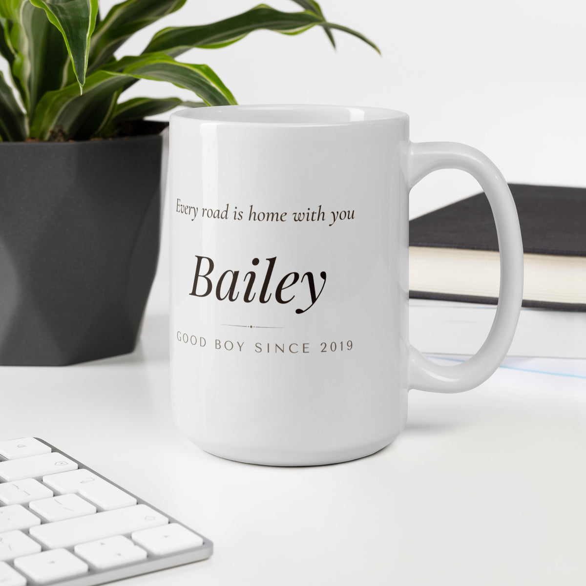 Oil Painting Dog Portrait – lifestyle photo, office environment – Coffee Mug