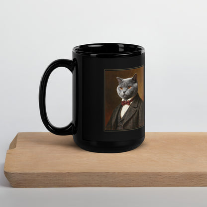 Gentleman Cat Portrait – lifestyle photo, handle on left – Coffee Mug