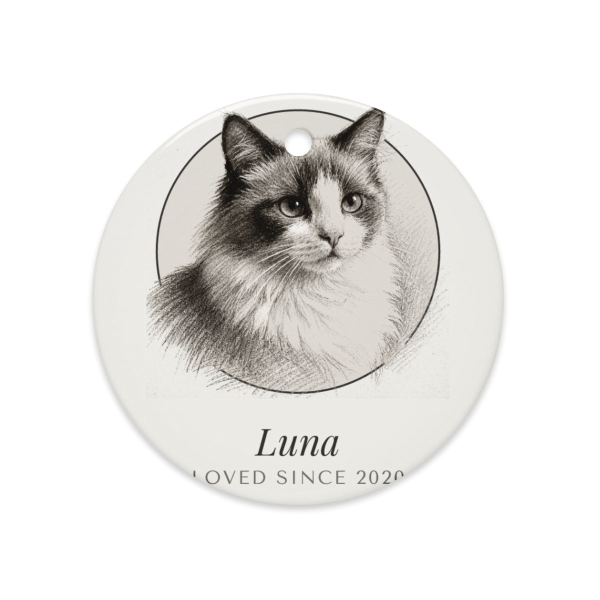 Pencil Sketch Cat Portrait Gift for Mom – lifestyle photo – Ceramic Ornament