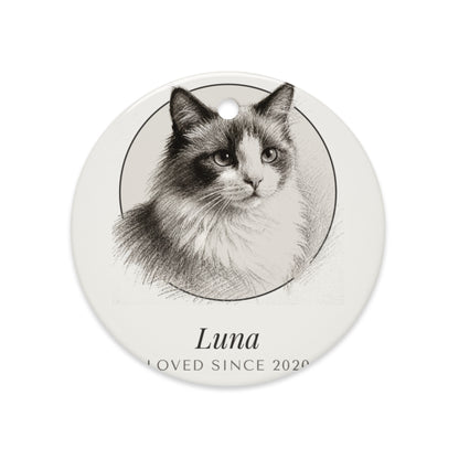 Pencil Sketch Cat Portrait Gift for Mom – lifestyle photo – Ceramic Ornament