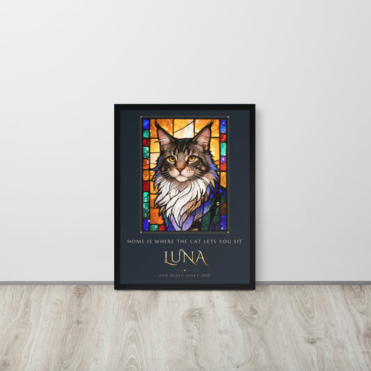 Stained Glass Cat Portrait – lifestyle photo – Framed Print