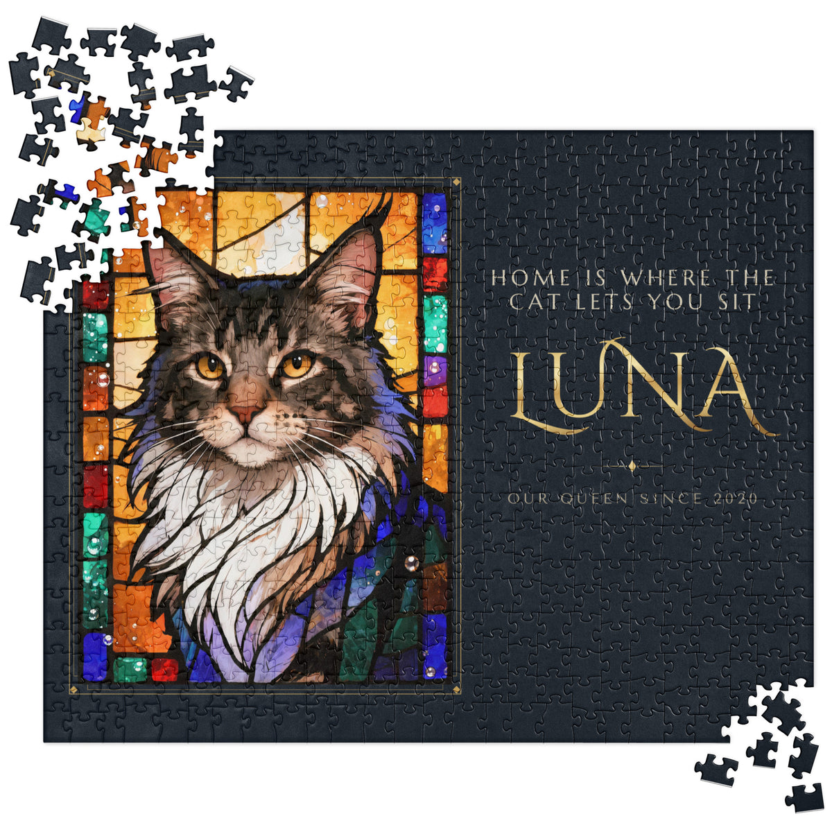 Stained Glass Cat Portrait – product photo – Jigsaw Puzzle