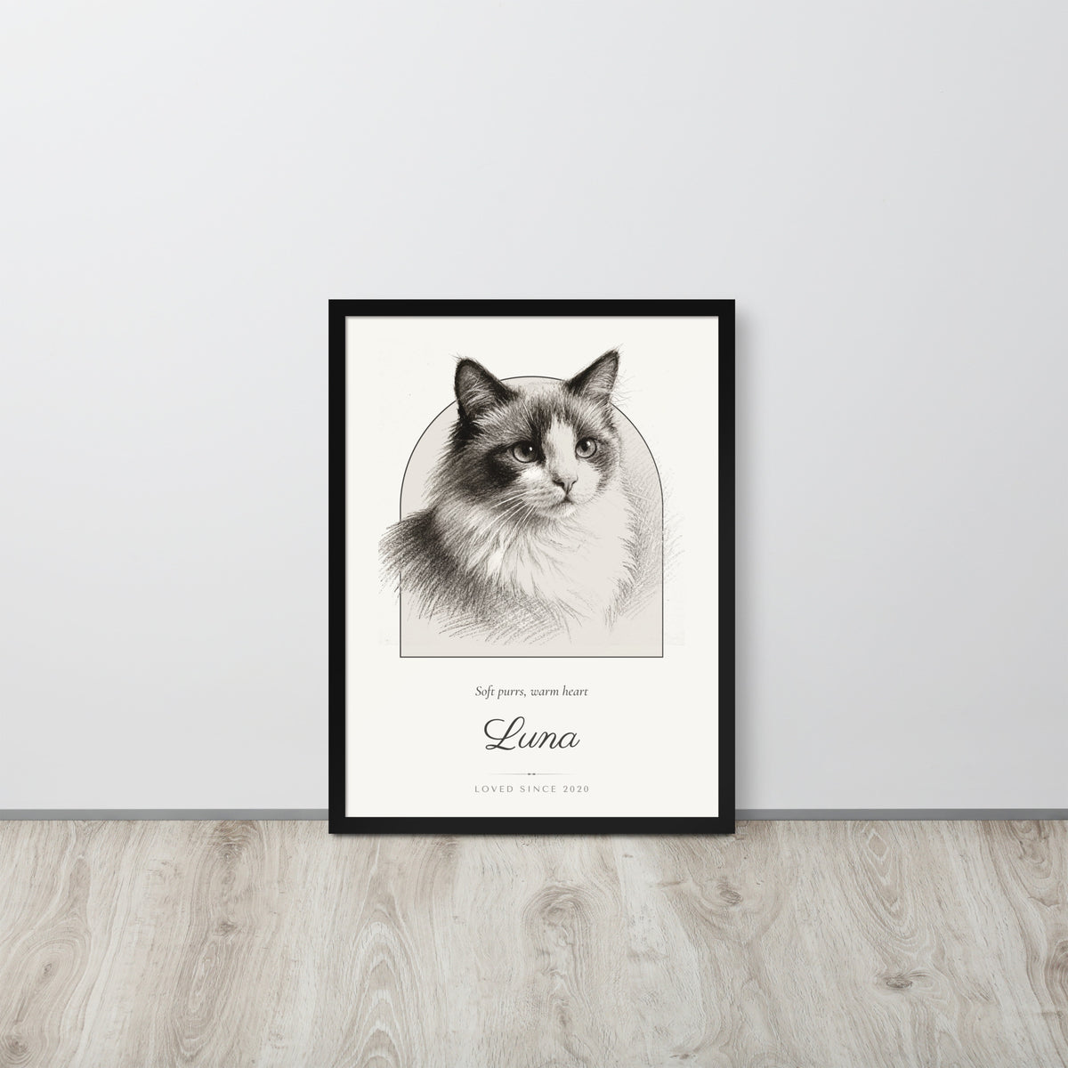 Pencil Sketch Cat Portrait Gift for Mom – lifestyle photo – Framed Print