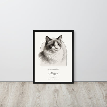 Pencil Sketch Cat Portrait Gift for Mom – lifestyle photo – Framed Print