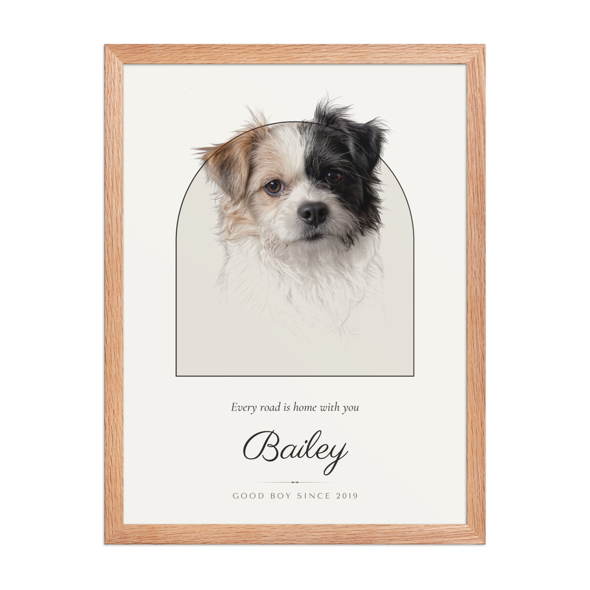 Pencil Sketch Dog Portrait – front view – Framed Print