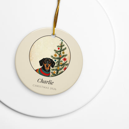 christmas pet portrait – lifestyle photo – 1950s Christmas Card Ornament