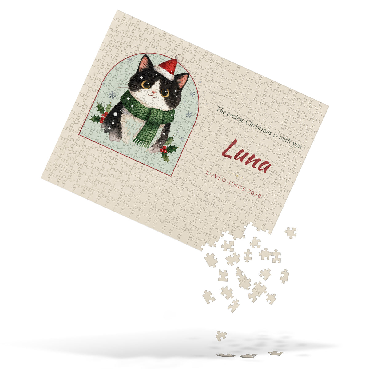 Christmas Cat Portrait Gift for Mom – lifestyle photo – Jigsaw Puzzle