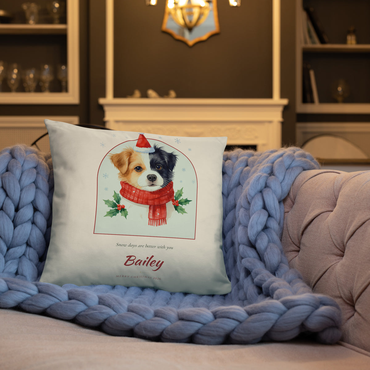 Christmas Dog Portrait – Christmas Pet Portrait – Throw Pillow