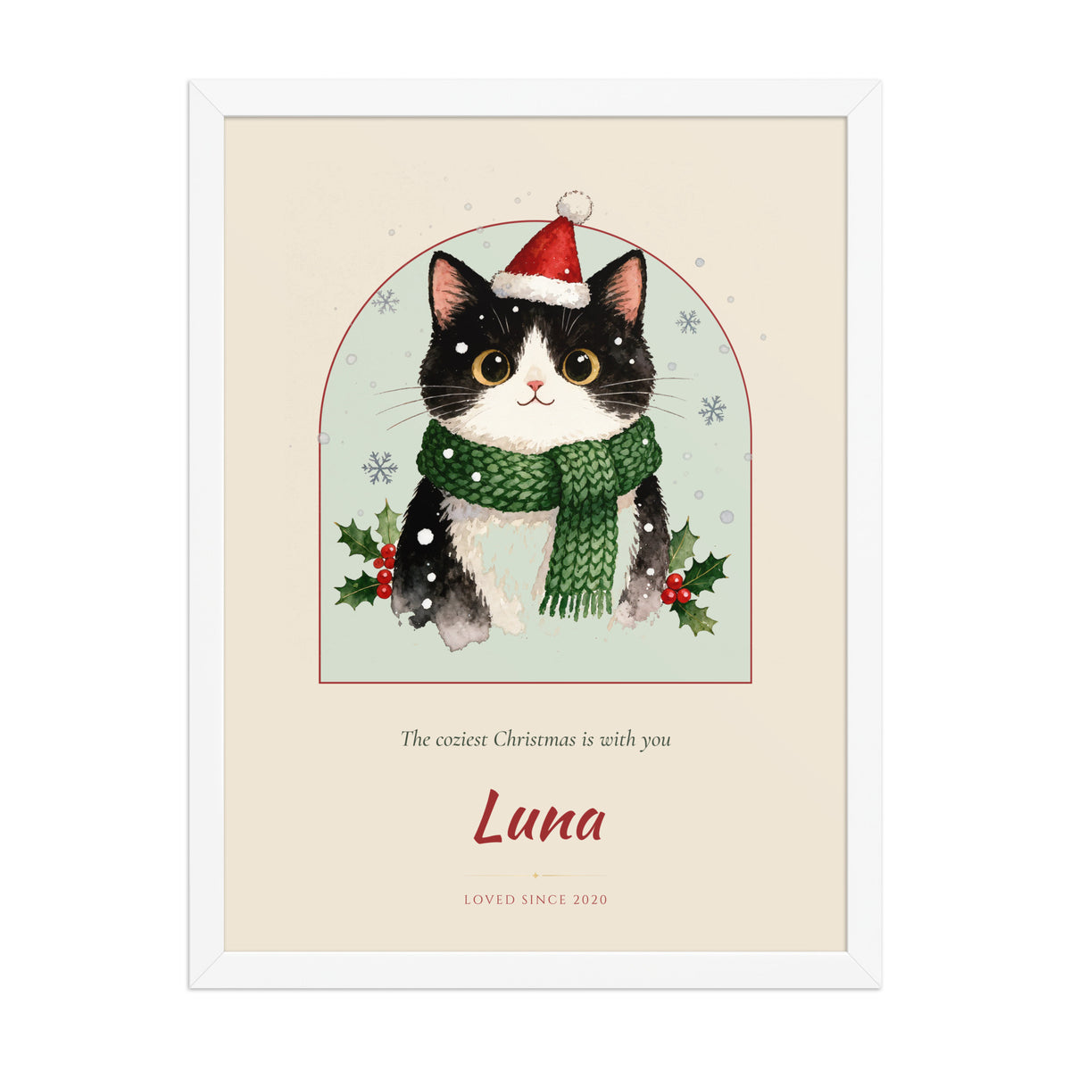 Christmas Cat Portrait Gift for Mom – front view – Framed Print