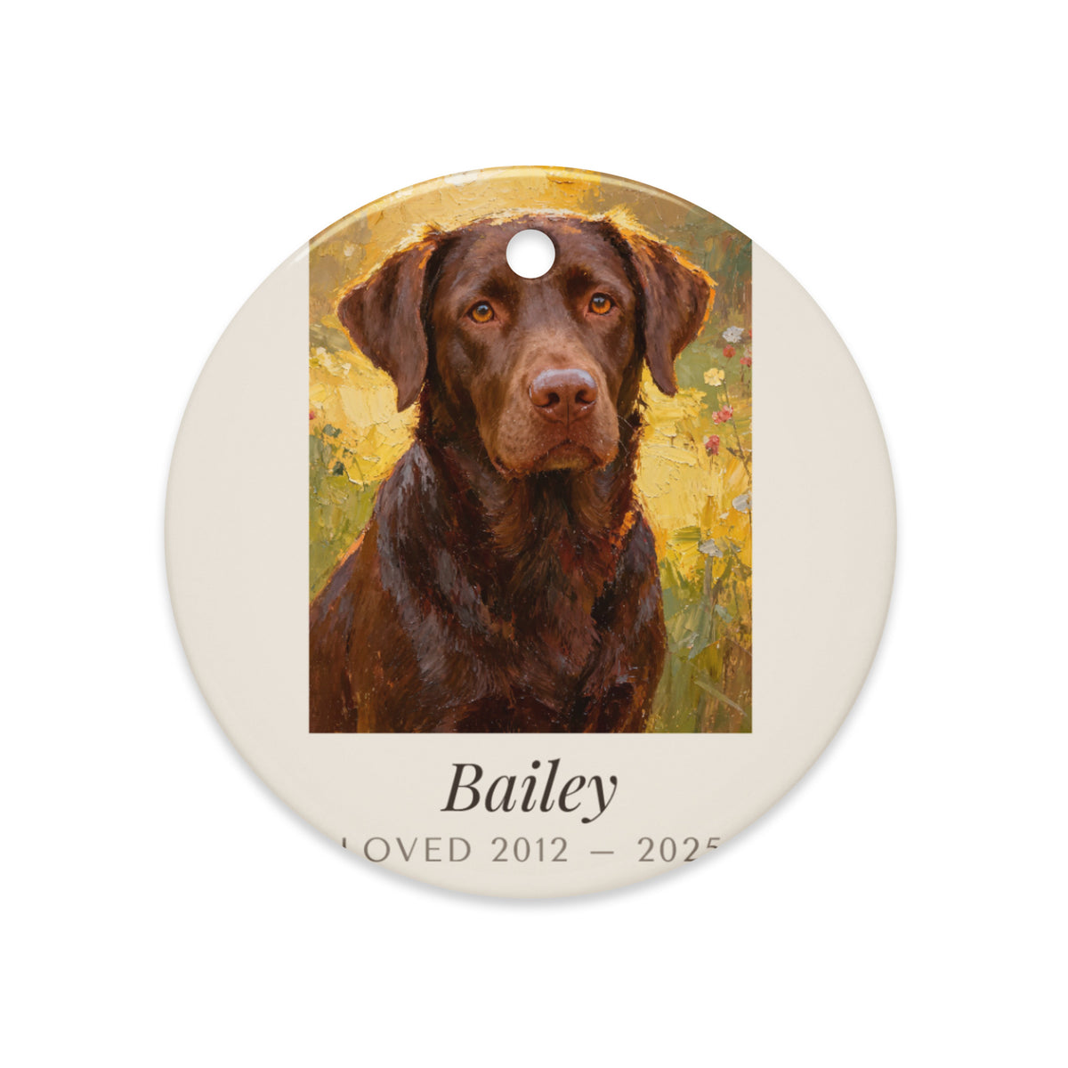 Oil Painting Pet Memorial Portrait – lifestyle photo – Ceramic Ornament
