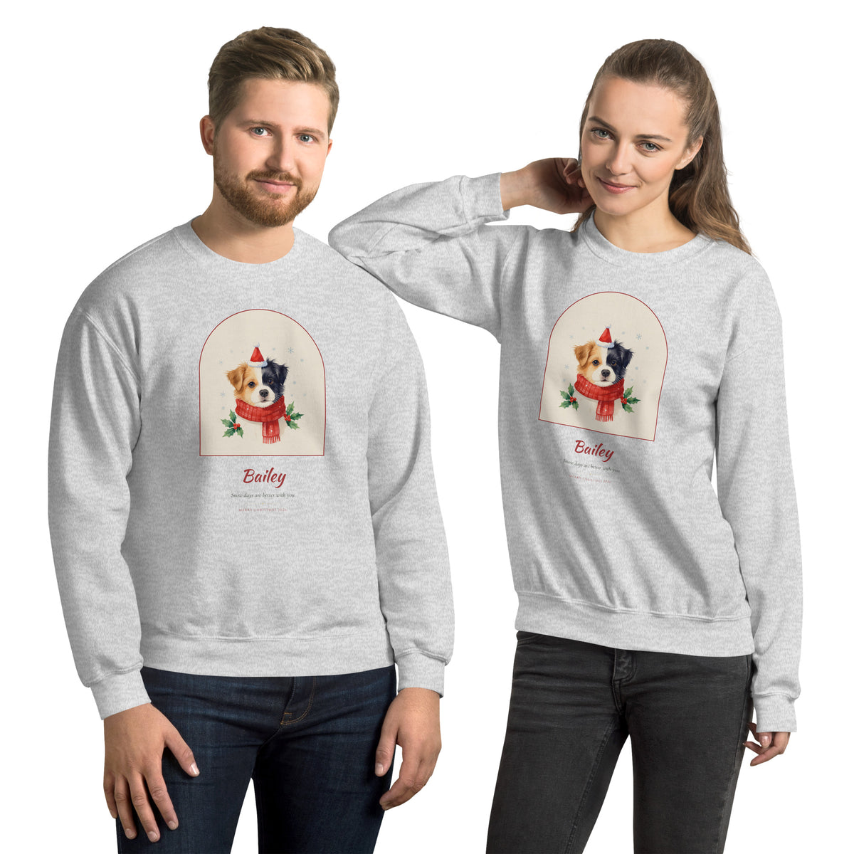 Christmas Dog Portrait – Christmas Pet Portrait – Crewneck Sweatshirt