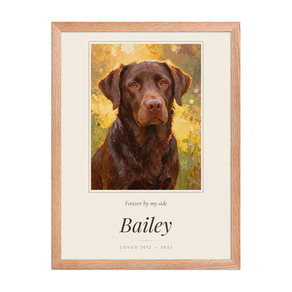 Oil Painting Pet Memorial Portrait – front view – Framed Print
