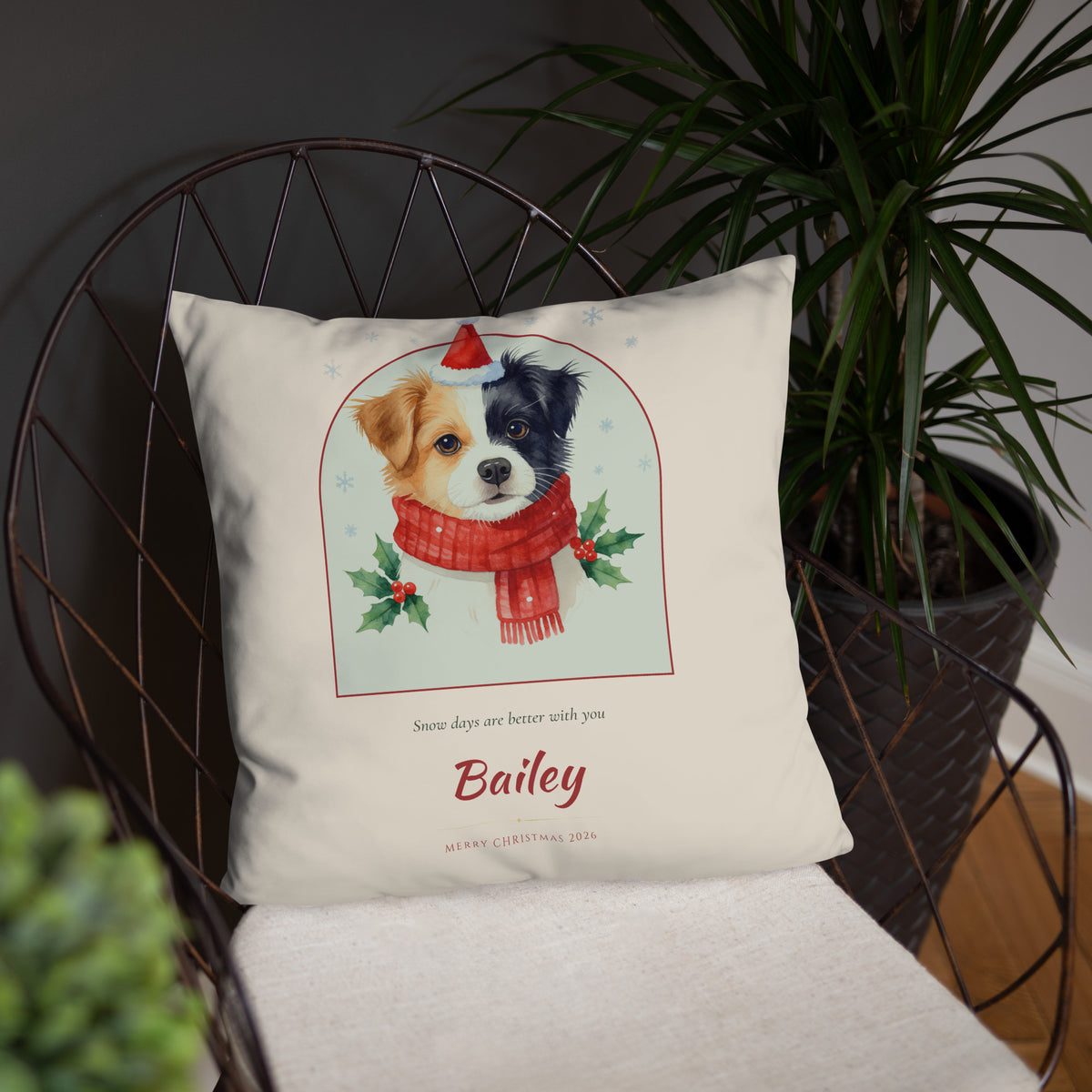 Christmas Dog Portrait – Christmas Pet Portrait – Throw Pillow