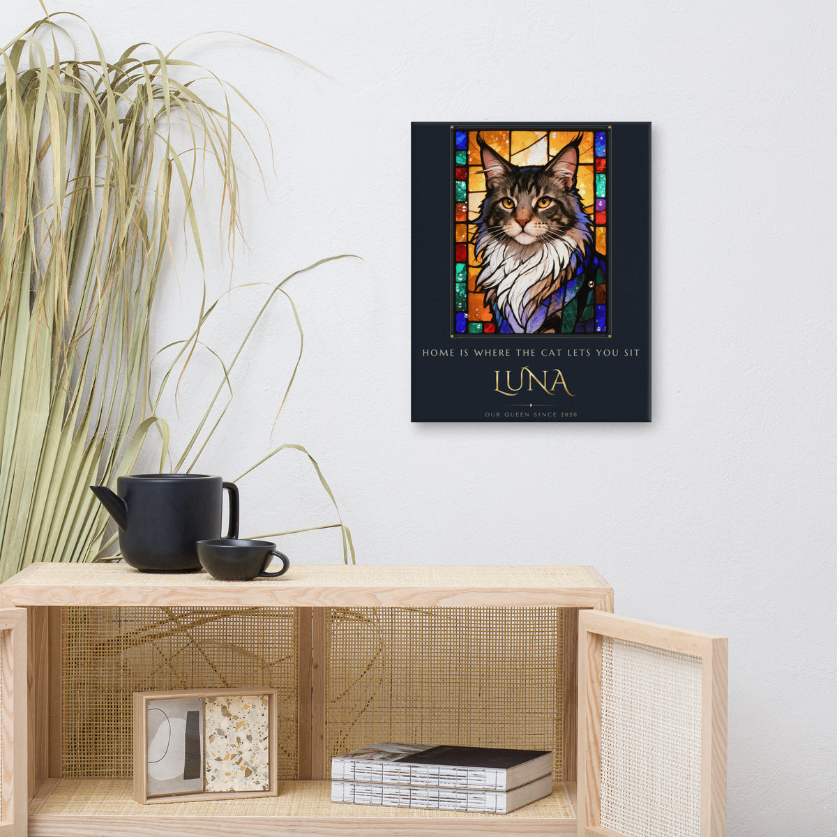 Stained Glass Cat Portrait – lifestyle photo – Canvas Print