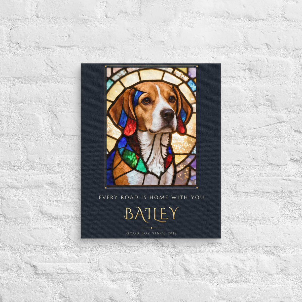 Stained Glass Dog Portrait – lifestyle photo – Canvas Print