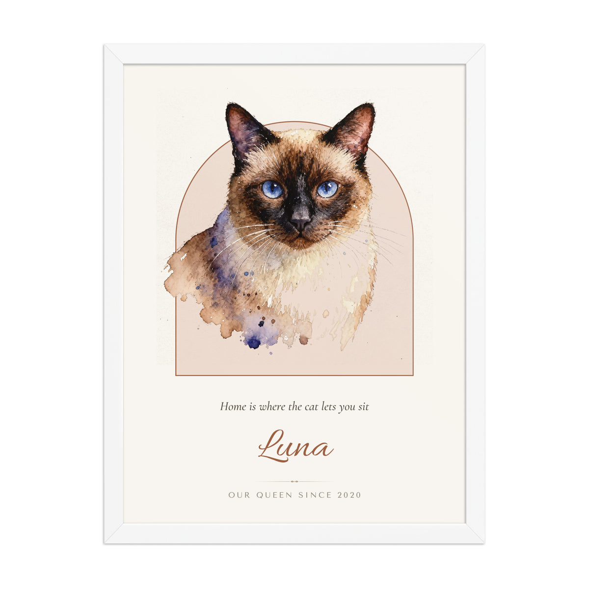 Watercolor Cat Portrait – front view – Framed Print