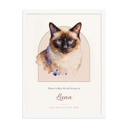 Watercolor Cat Portrait – front view – Framed Print