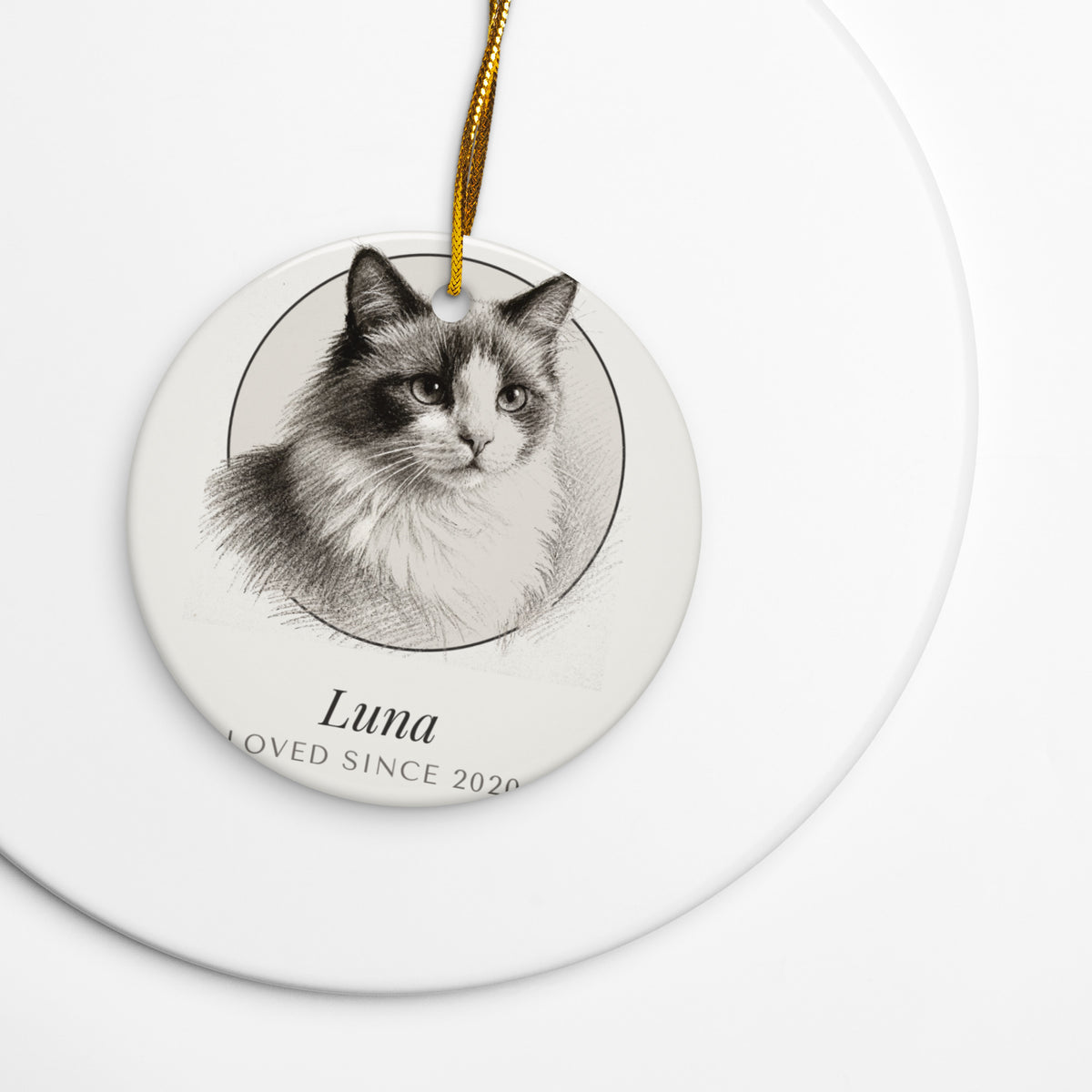 Pencil Sketch Cat Portrait Gift for Mom – lifestyle photo – Ceramic Ornament