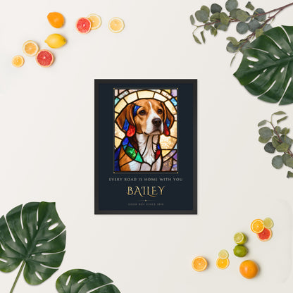 Stained Glass Dog Portrait – lifestyle photo, spring/summer – Framed Print