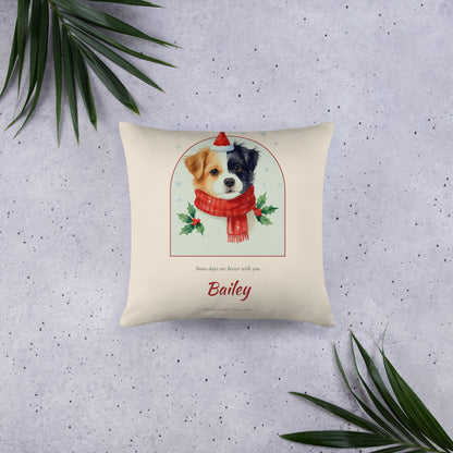 Christmas Dog Portrait – Christmas Pet Portrait Pillow - Custom Christmas Dog Portrait from Photo - Front – Throw Pillow