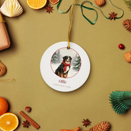 christmas pet portrait – lifestyle photo – Vintage Sled in the Snow Ornament