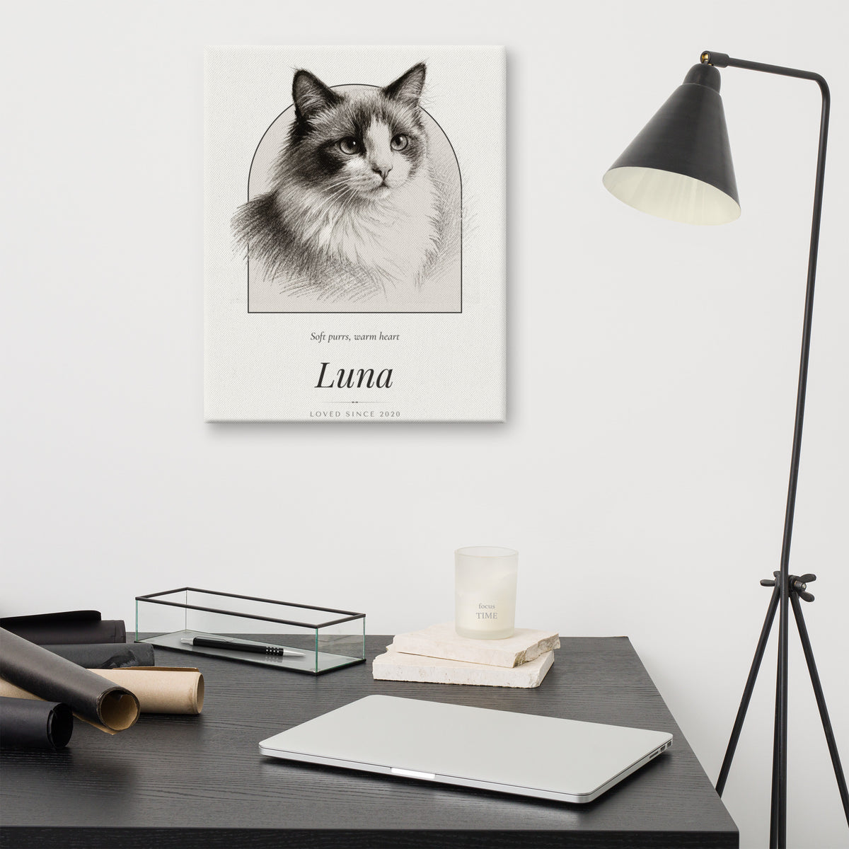 Pencil Sketch Cat Portrait Gift for Mom – lifestyle photo – Canvas Print