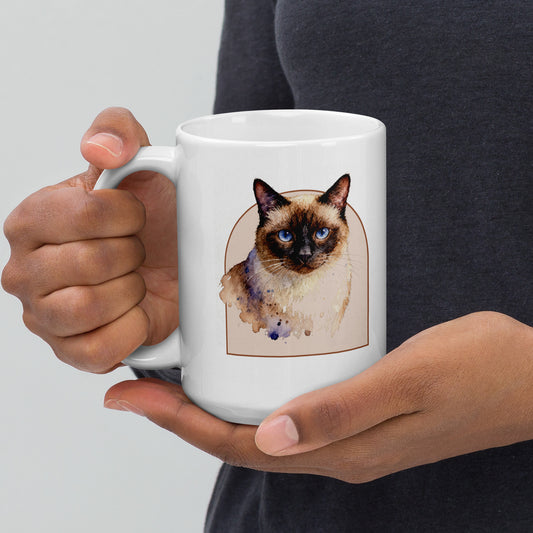 Watercolor Cat Portrait – product photo, handle on left – Coffee Mug