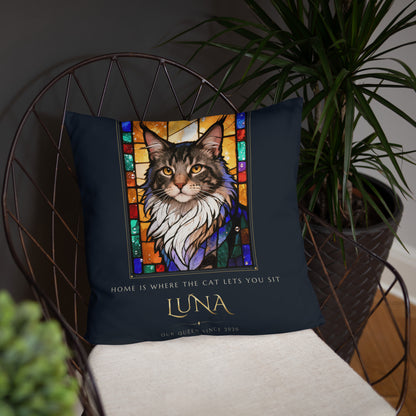 Stained Glass Cat Portrait – product photo, front lifestyle 4 – Throw Pillow