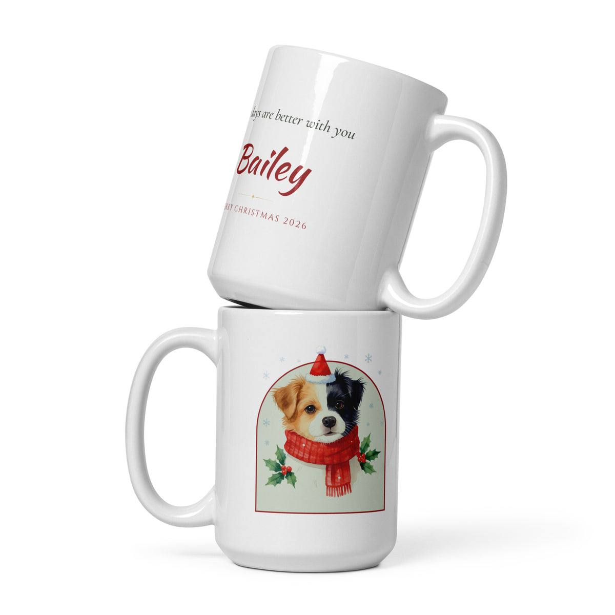 Christmas Dog Portrait – Christmas Pet Portrait Mug - Custom Christmas Dog Portrait from Photo - Front view – Coffee Mug