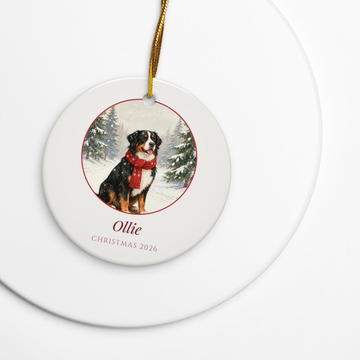 christmas pet portrait – lifestyle photo – Vintage Sled in the Snow Ornament