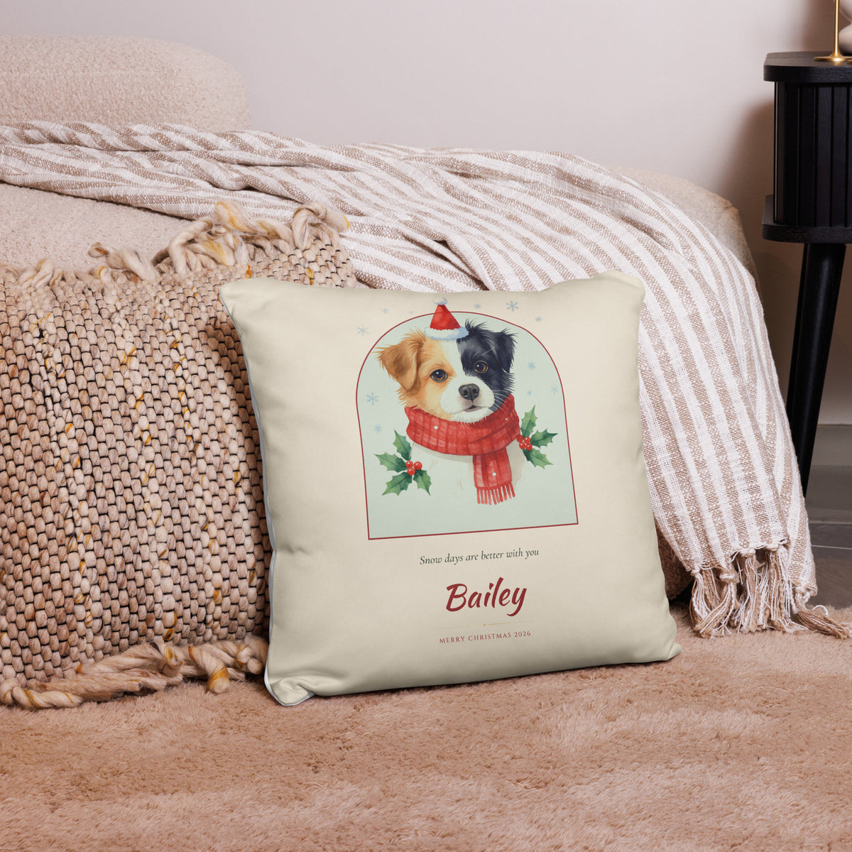 Christmas Dog Portrait – Christmas Pet Portrait Pillow - Custom Christmas Dog Portrait from Photo - Front – Throw Pillow