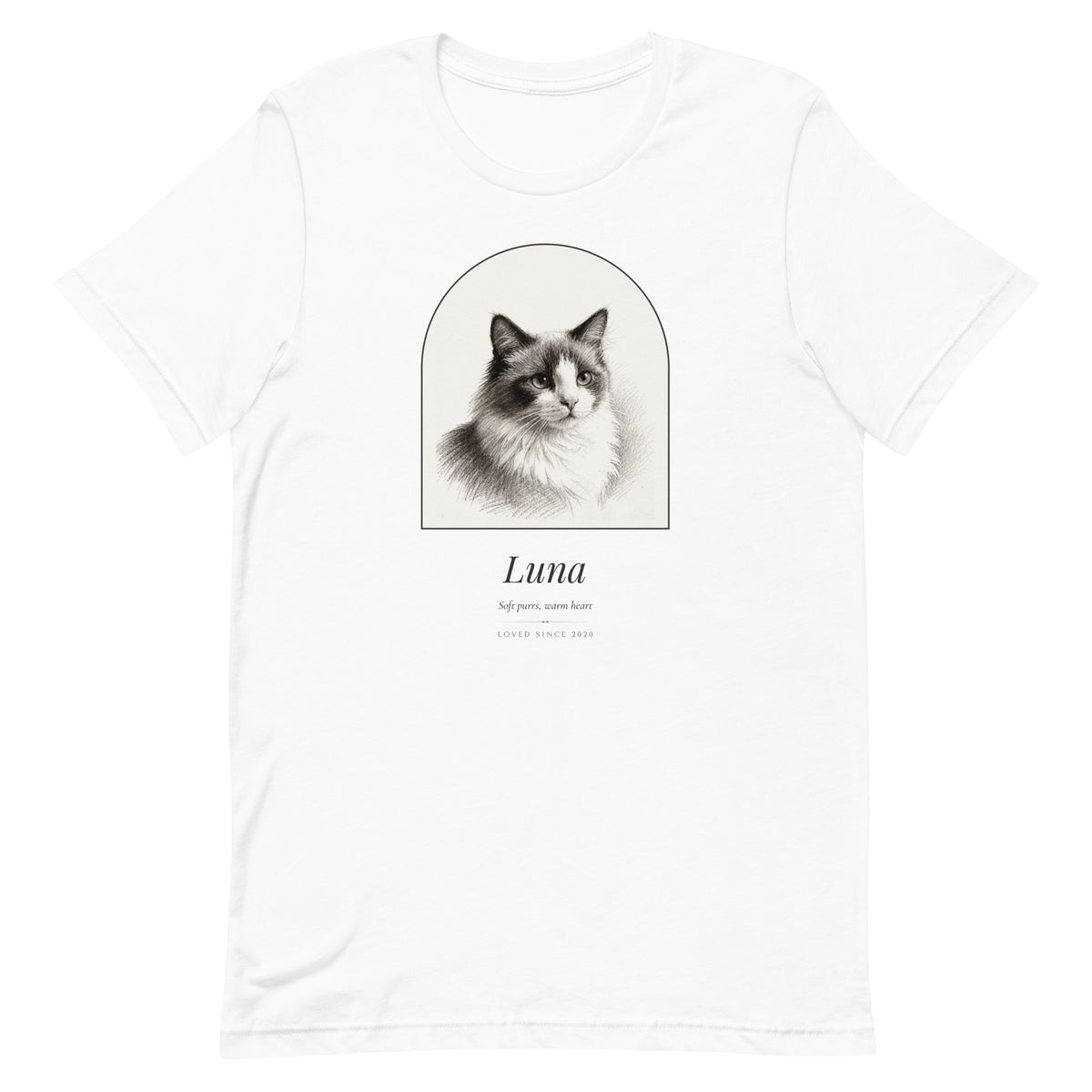 Pencil Sketch Cat Portrait Gift for Mom – front view – T-Shirt