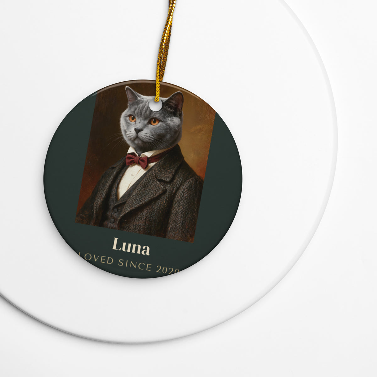 Gentleman Cat Portrait Gift for Mom – lifestyle photo – Ceramic Ornament