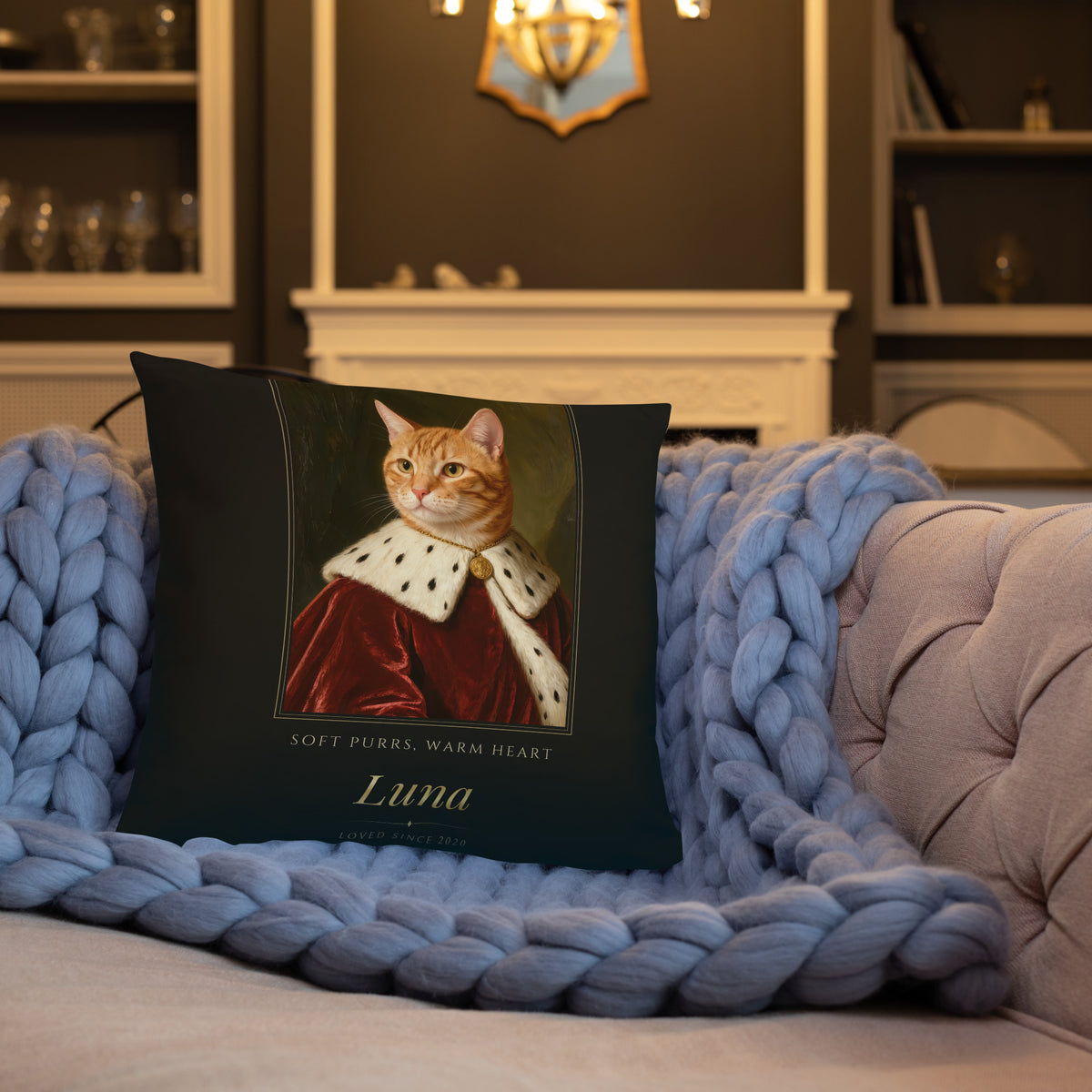 Royal Cat Portrait Gift for Mom – lifestyle photo, front lifestyle 3 – Throw Pillow