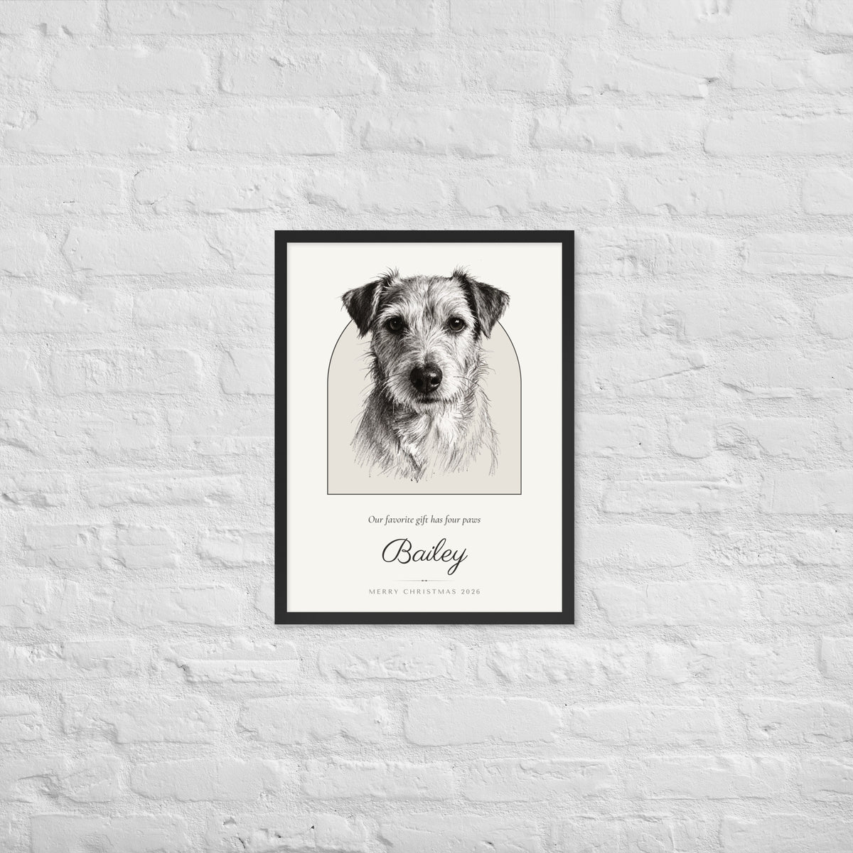 Pencil Sketch Pet Christmas Gift – lifestyle photo – Framed Print