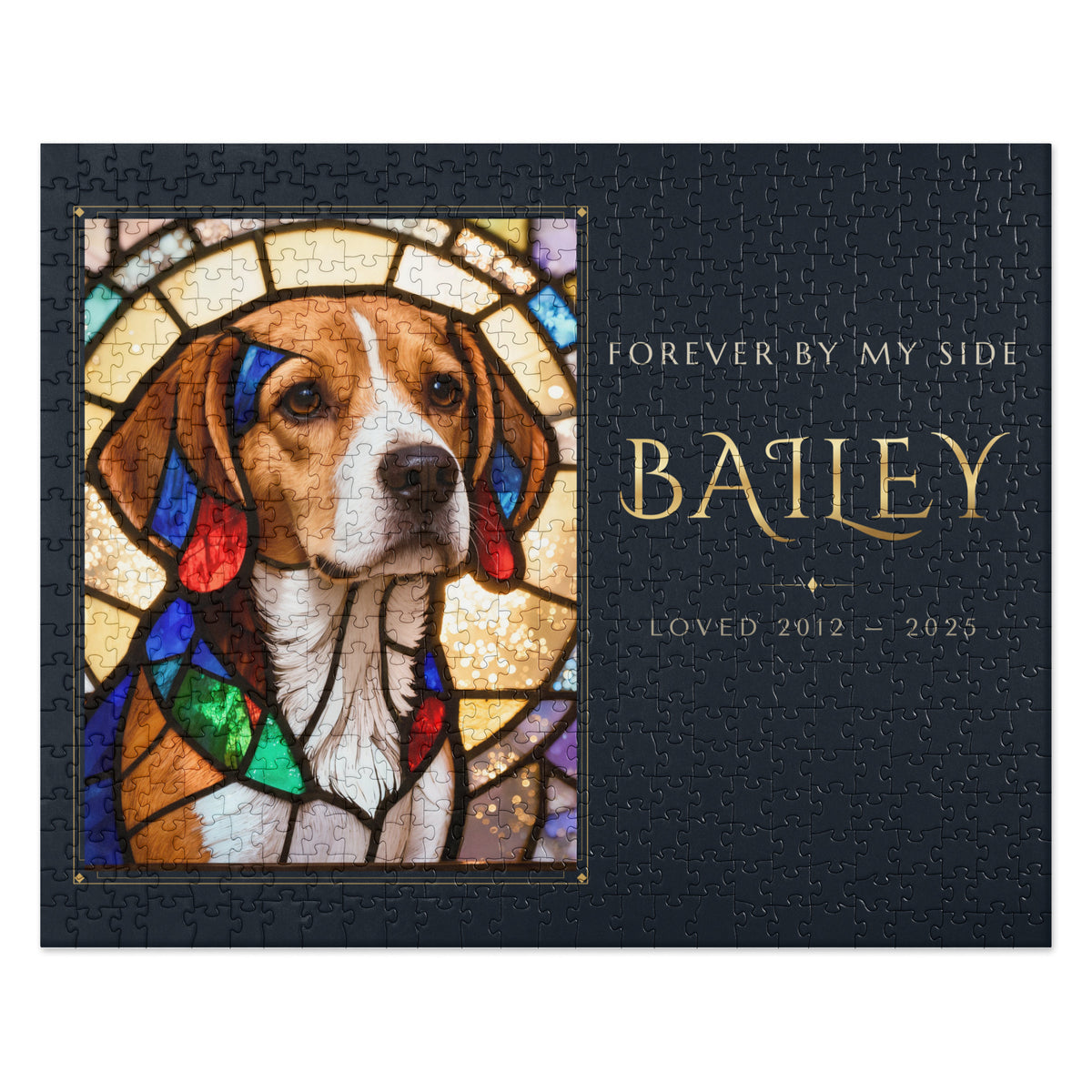 Stained Glass Pet Memorial Portrait – front view – Jigsaw Puzzle