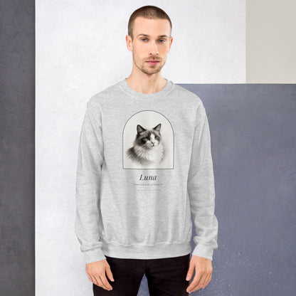 Pencil Sketch Cat Portrait – lifestyle photo – Crewneck Sweatshirt