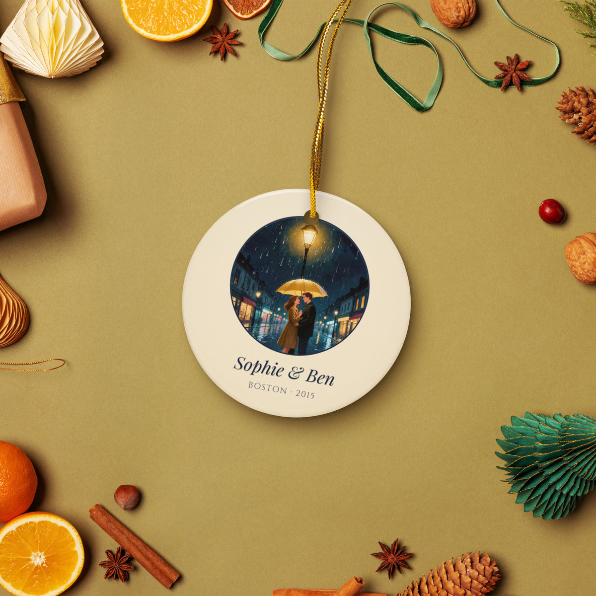 custom couple portrait – lifestyle photo – Ceramic Ornament