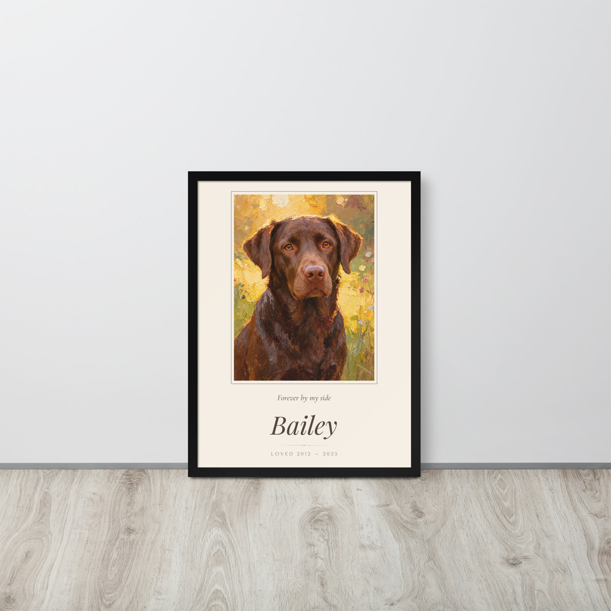 Oil Painting Pet Memorial Portrait – lifestyle photo – Framed Print