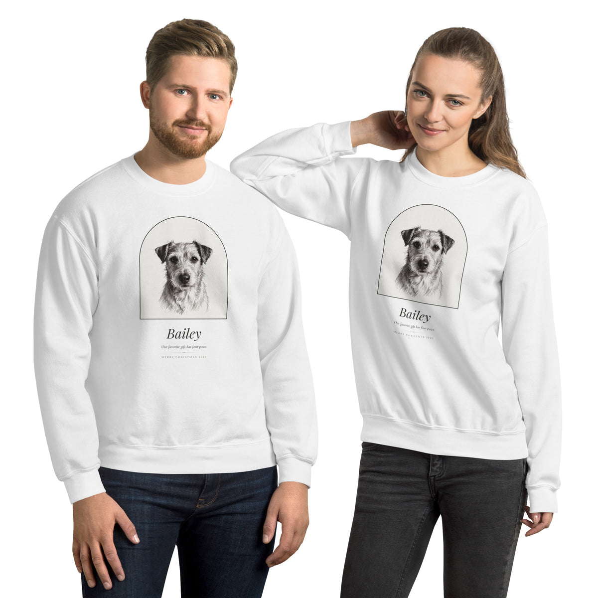 Pencil Sketch Pet Christmas Gift – product photo – Crewneck Sweatshirt