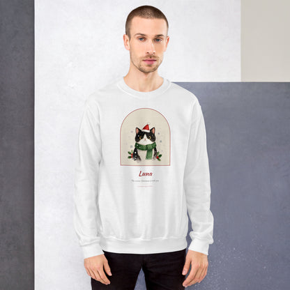 Christmas Cat Portrait Gift for Mom – lifestyle photo – Crewneck Sweatshirt