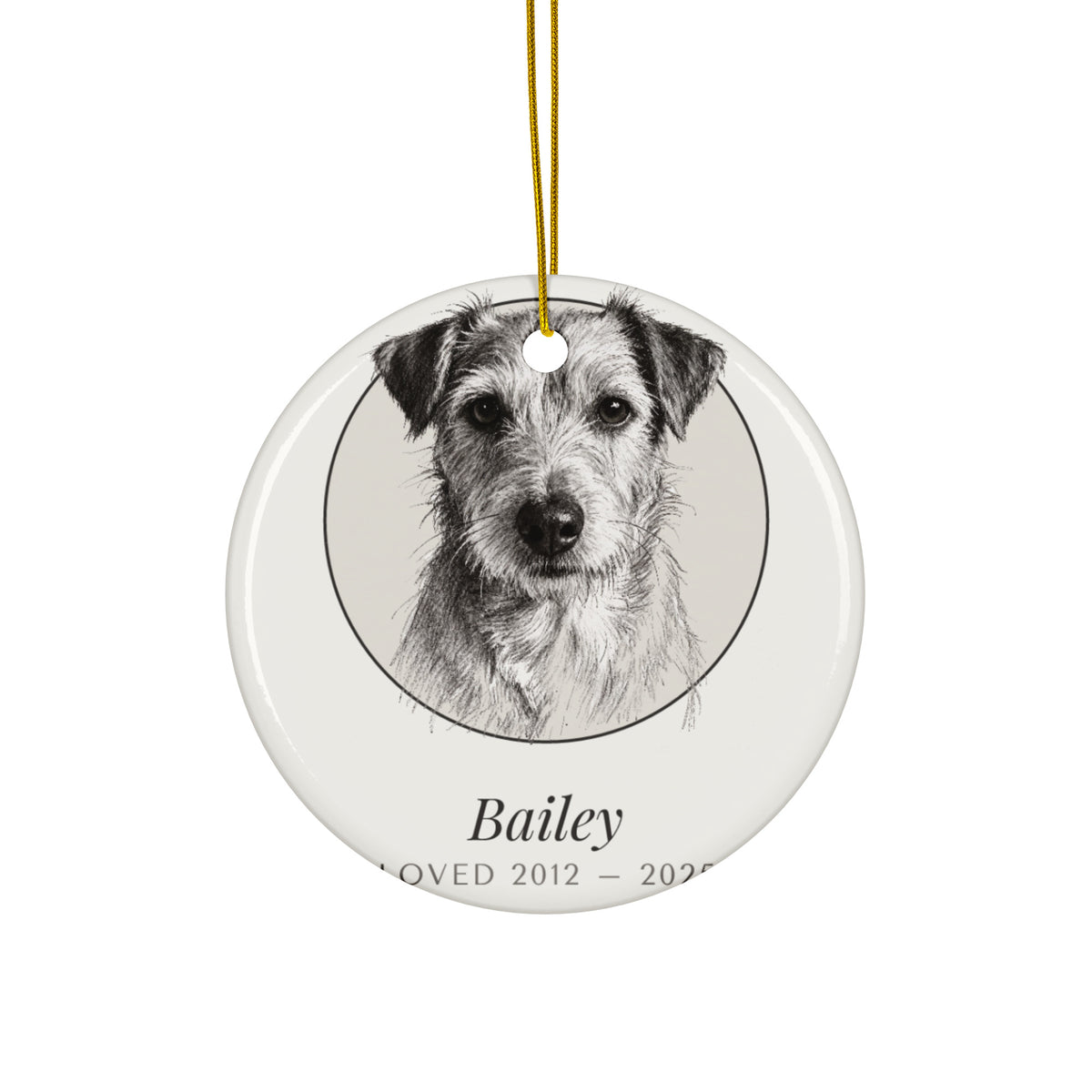 Pencil Sketch Pet Memorial Portrait – product photo – Ceramic Ornament